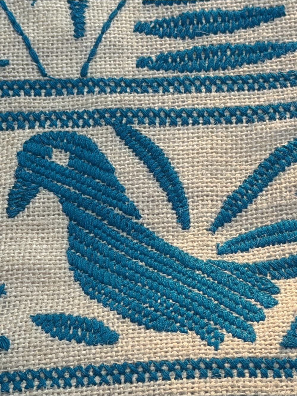Star Mela Blue Embroidered Bird Tassel Boho Canvas Zip Bag 12" x 10" - Picture 10 of 12